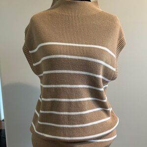 Talbots Tan and White Cowl Neck Sweater with Stripes